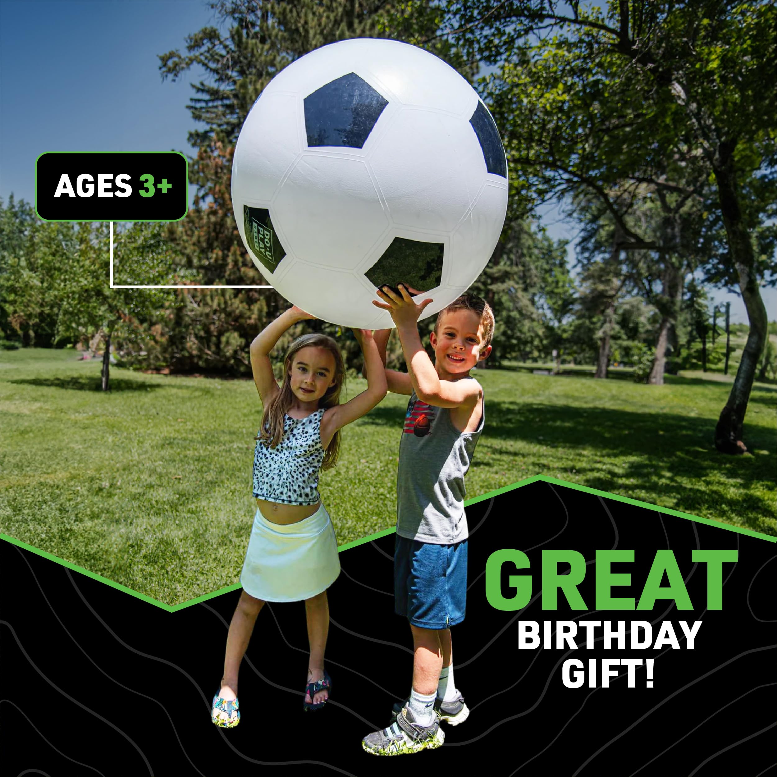 Jumbo-Fußball - Ø 76 cm - Riesen-Ball aus robustem Gummi, aufblasbar mit Handpumpe, Outdoor-Spielzeug für Kinder und Familie, ab 3 Jahren, Weiß, Schwarz, Extra groß