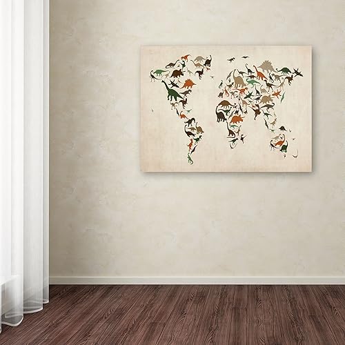 Miniatura 3 de Mapa del mundo de dinosaurios 2 por Michael Tompsett Work - Lienzo decorativo para pared, 16 x 24 pulgadas