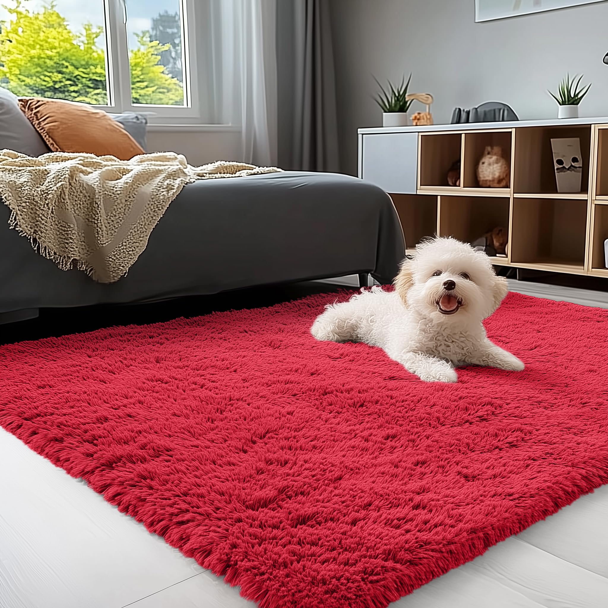 OLANLY 3x5 Machine Washable Small Bedside Rug, Soft Fluffy Shaggy Rugs for Living Room, Bedroom, Indoor Floor Carpet for Kids Girls and Boys, Preppy