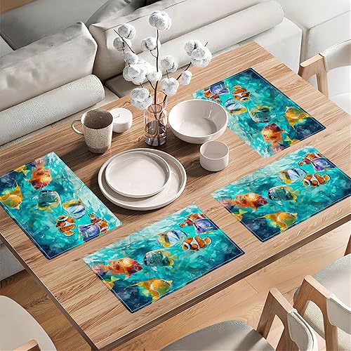 Vista 51 de Juego de 4 manteles individuales botánicos con diseño de flores, plantas botánicas, hojas de flores, rústico, floral, impermeable, lavable