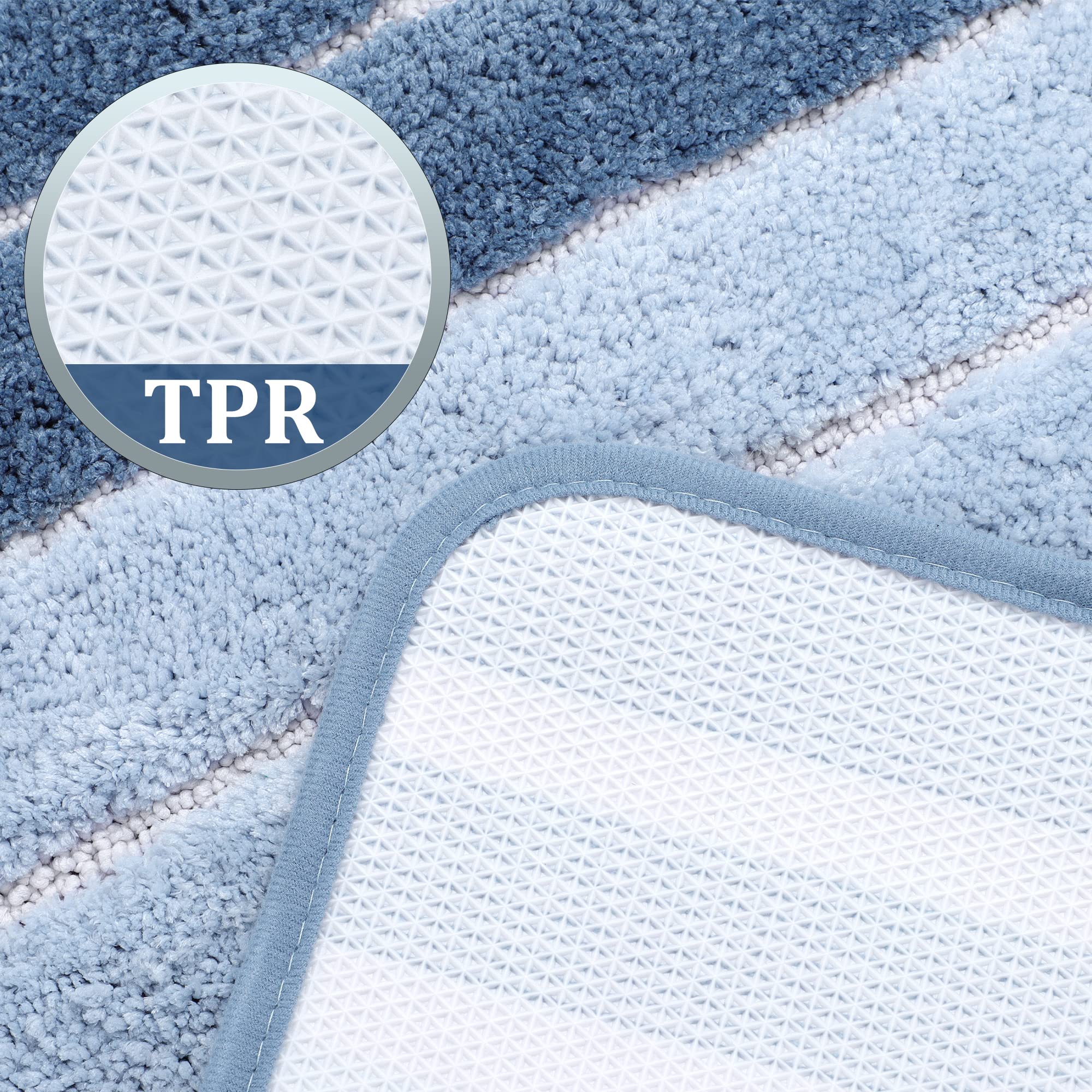 PiccoCasa Tappetino da bagno blu antiscivolo, 50x80 cm, per bagno pavimento e vasca, extra morbido, morbido e assorbente acqua, tappeto da bagno a righe in microfibra, lavabile in lavatrice/asciugare