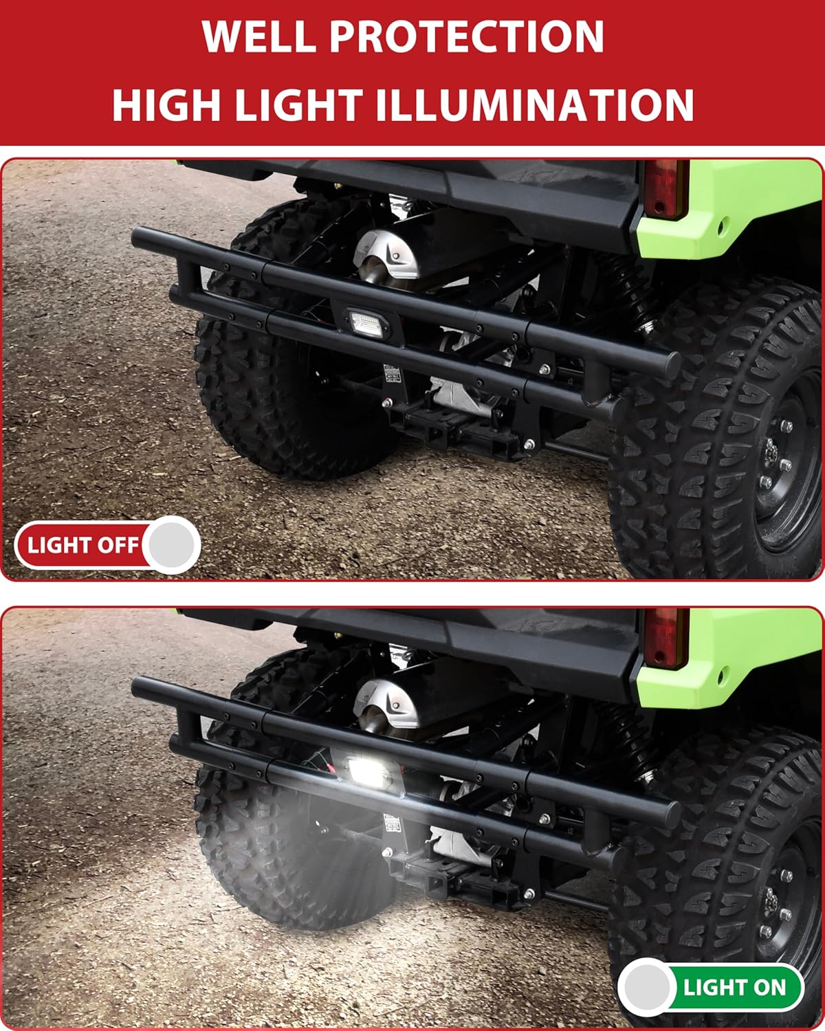 SAUTVS Rear Bumper with LED Light for Honda Pioneer 520 2021-2025, Black Steel Double-Tube Rear Brush Guard Protector with LED Accent Light for Honda Pioneer 520 Accessories