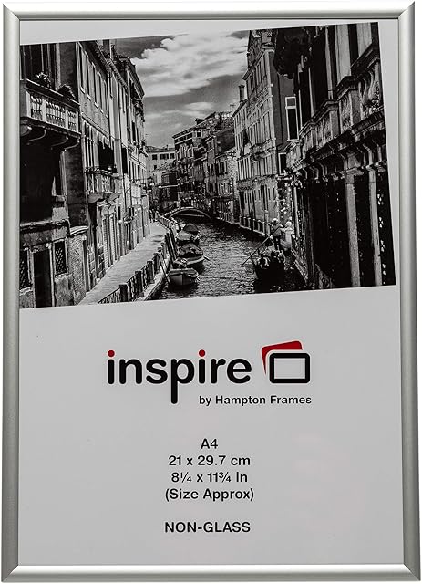 Hampton Frames ALUMINIUM A4 (21x30cm) Silver Picture Poster Photo Frame Plexi (Non-Glass) PAAF2130BX