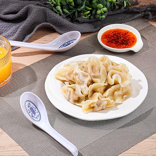 Miniatura 10 de Hushee 100 cucharas de sopa asiáticas de melamina a granel, cucharas de sopa japonesas grandes, cucharas de sopa china, cucharas blancas de ramen,