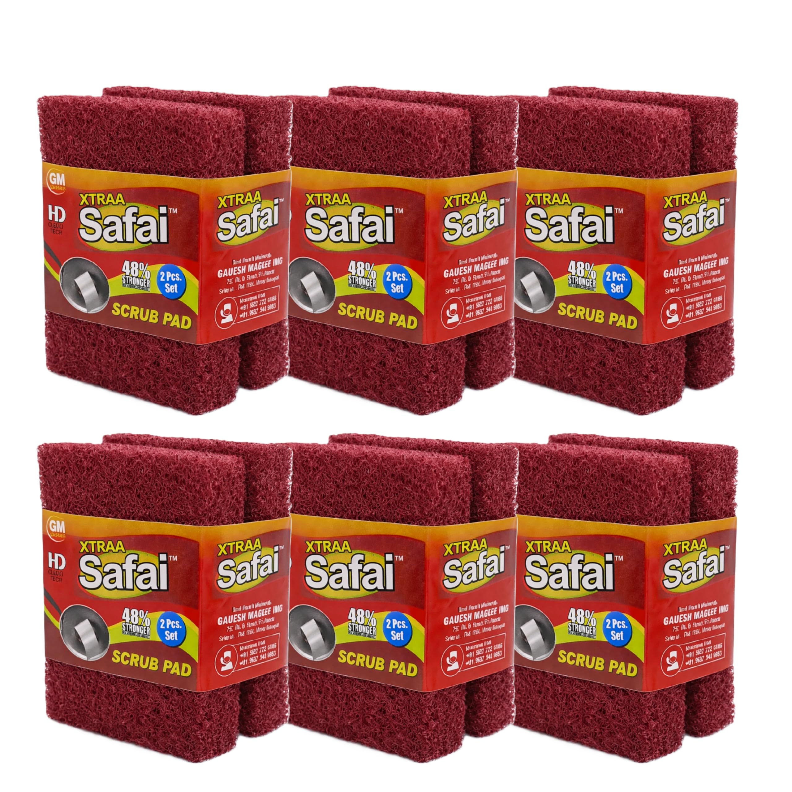 Red Scrub Pad | 3″ × 4″ | 25 mm Extra-Thick Heavy-Duty Cleaning Pad | Multipurpose Utensil & Surface Scrubber | Pack of 12-image-42