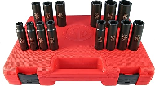 Chicago Pneumatic SS4114D - Juego de llaves de vaso de impacto de 12 pulgada, profunda, métrica, 6 puntos, juego de llaves de impacto (14 piezas)