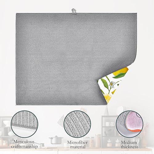 Miniatura 4 de Tapete de secado de platos de frutas de limón, hojas y flores, almohadilla de secado de platos de encimera, tapete de microfibra ultra absorbente