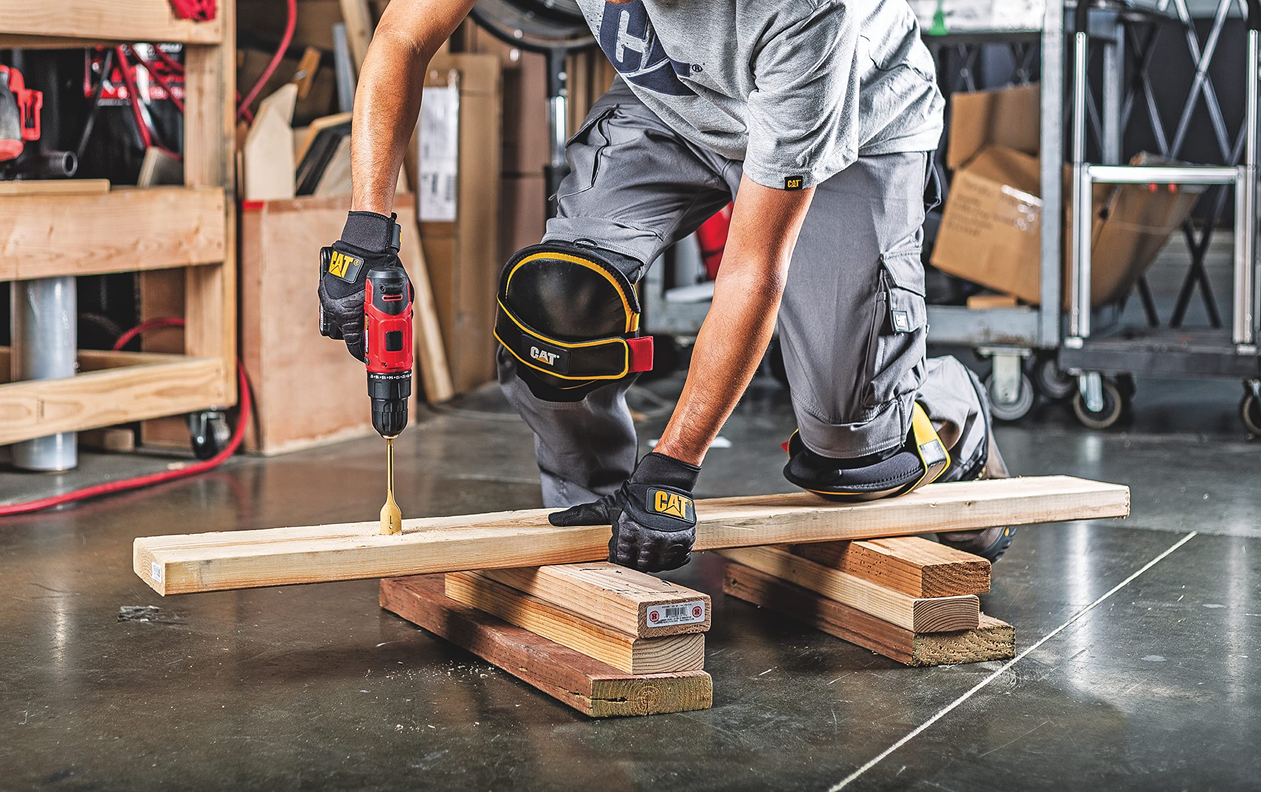 Cat Ginocchiere morbide per protezione sul lavoro, cinghie elastiche sicure, sicure, costruzioni, lavori sul pavimento, giardinaggio, cantiere, una coppia - 980746ECT