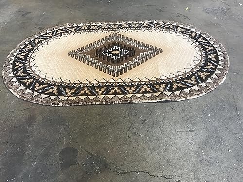 Miniatura 3 de Southwest Native American - Alfombra redonda india Kingdom azul y marrón D143 (4 pies x 4 pies, redonda)