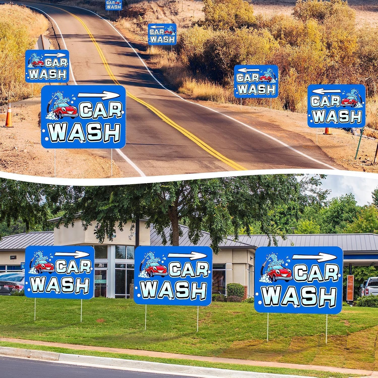Blulu 3 Pcs Car Wash Arrow Yard Signs 15.7 x 12 Inches Car Wash Sign Double Sided Yard Decoration with Stakes for Outdoor Business Advertising and Events Publicity (Blue)