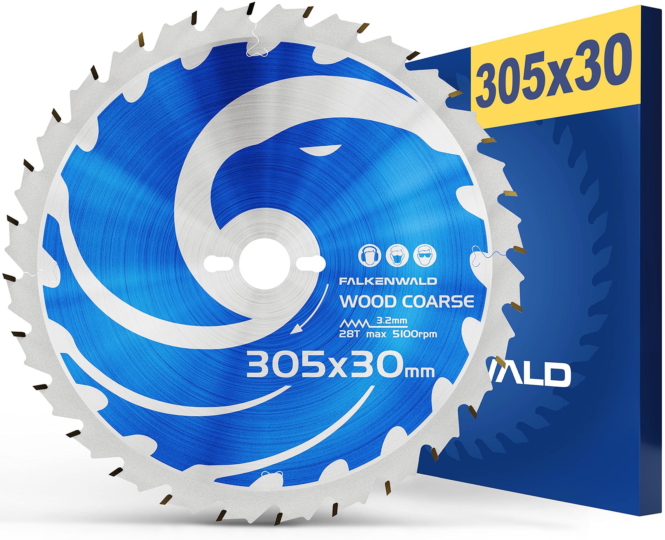 FALKENWALDSaw Blade 305 x 30 Wood Chop Saw Compatible with Bosch GCM 12 GDL - Wood Saw Blade 305 Made of Carbide - Circular Saw Blade 305 x 30 with 28 Carbide Teeth
