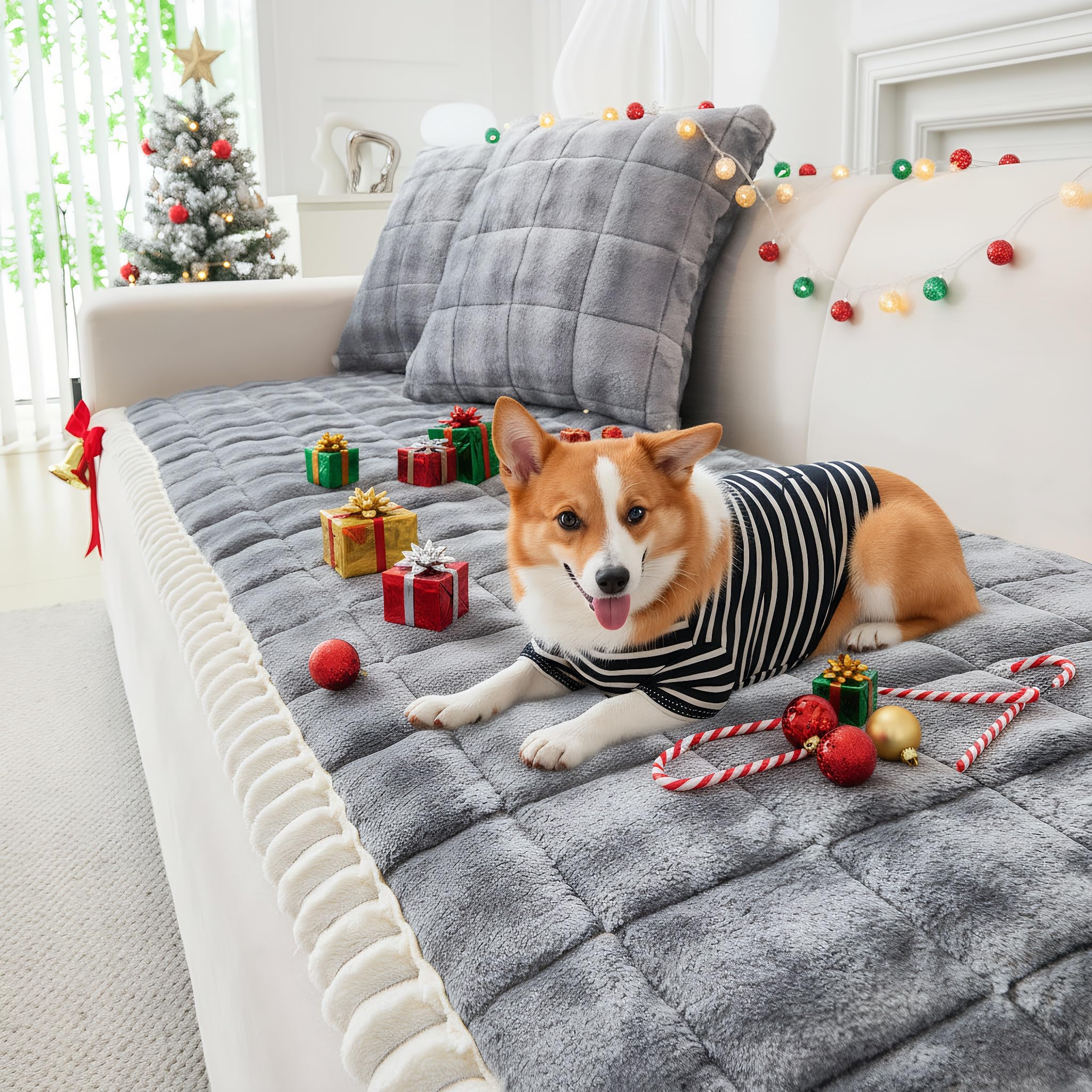 WTHAVEN Couch Cover for Dogs Washable, Fuzzy Pet Couch Covers for 3 Cushion Sofa Pet Friendly, Non Slip Sofa Cover (Milk Velvet Dark Gray, 27.6"x59")