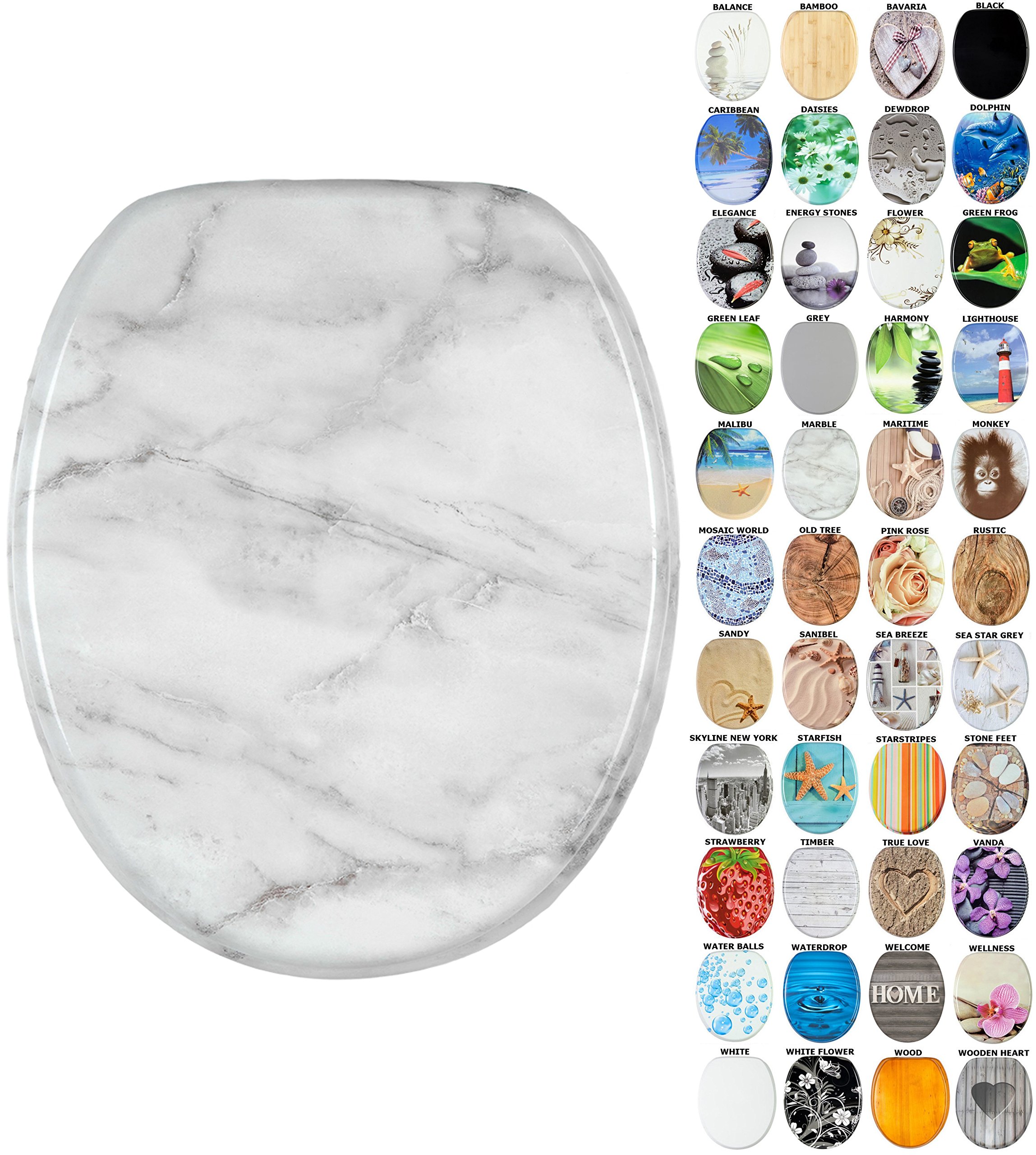 Sanilo Marble Soft Close Toilet Seat, Wide Choice Of New Toilet Seats, Stable Hinges, Easy To Mount (Marble)