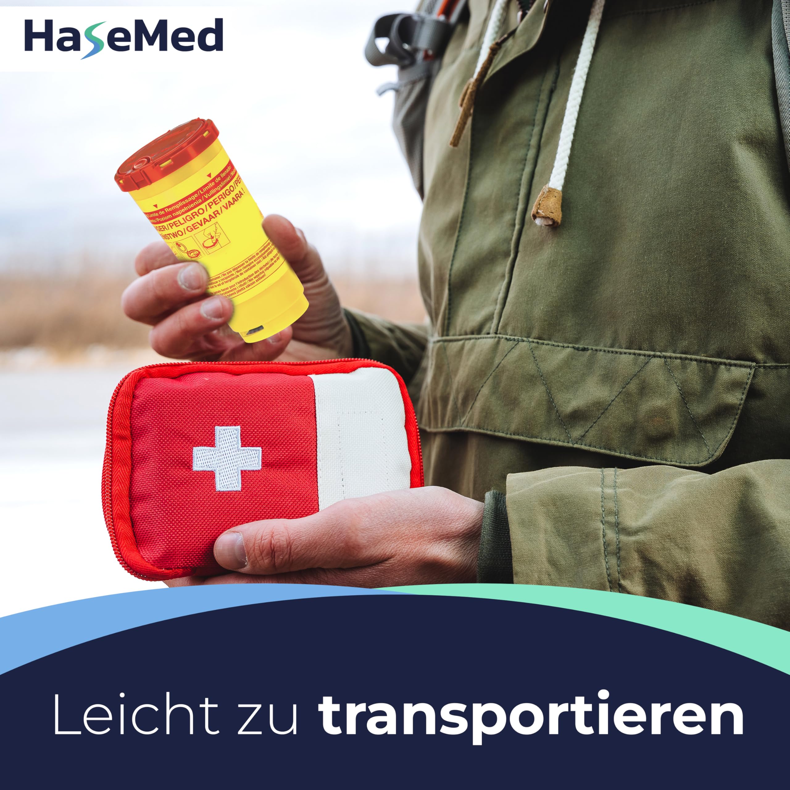 HaseMed Biohazard pojemnik na odpady z igłami, strzykawkami i ostrymi przedmiotami, bezpieczny, higieniczny, z czerwoną pokrywką, do klinik i placówek opieki (500 ml)