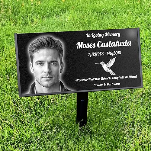 Piedras conmemorativas de cementerio personalizadas, lápida de granito negro para bricolaje, marcador temporal o permanente, placa conmemorativa