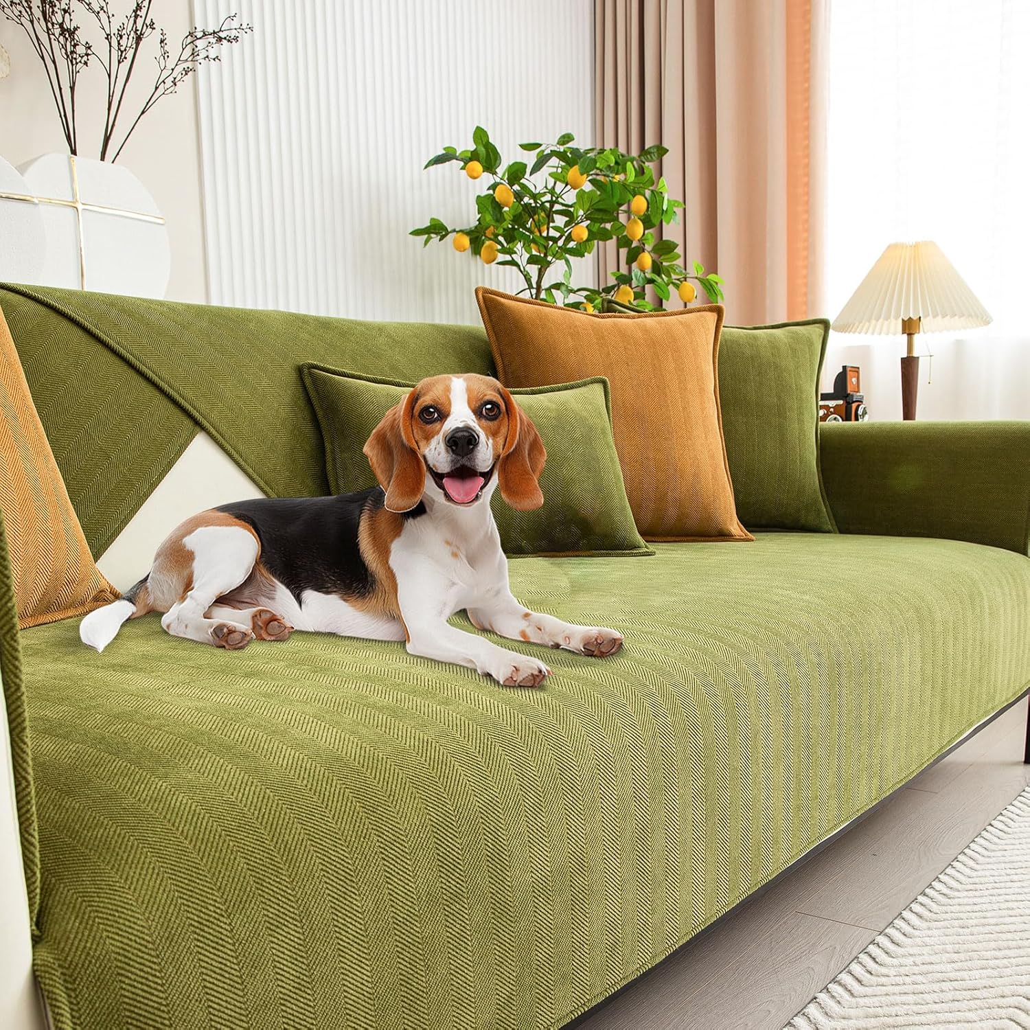 OTOB Chenille Couch Cover for Dogs Washable Non-Slip Sofa Protectors, Pet & Kid-Friendly Dog Couch Seat Covers, Furniture Protector Fits All Sofas Styles, All Seasons(Matcha Green, 28"*59")