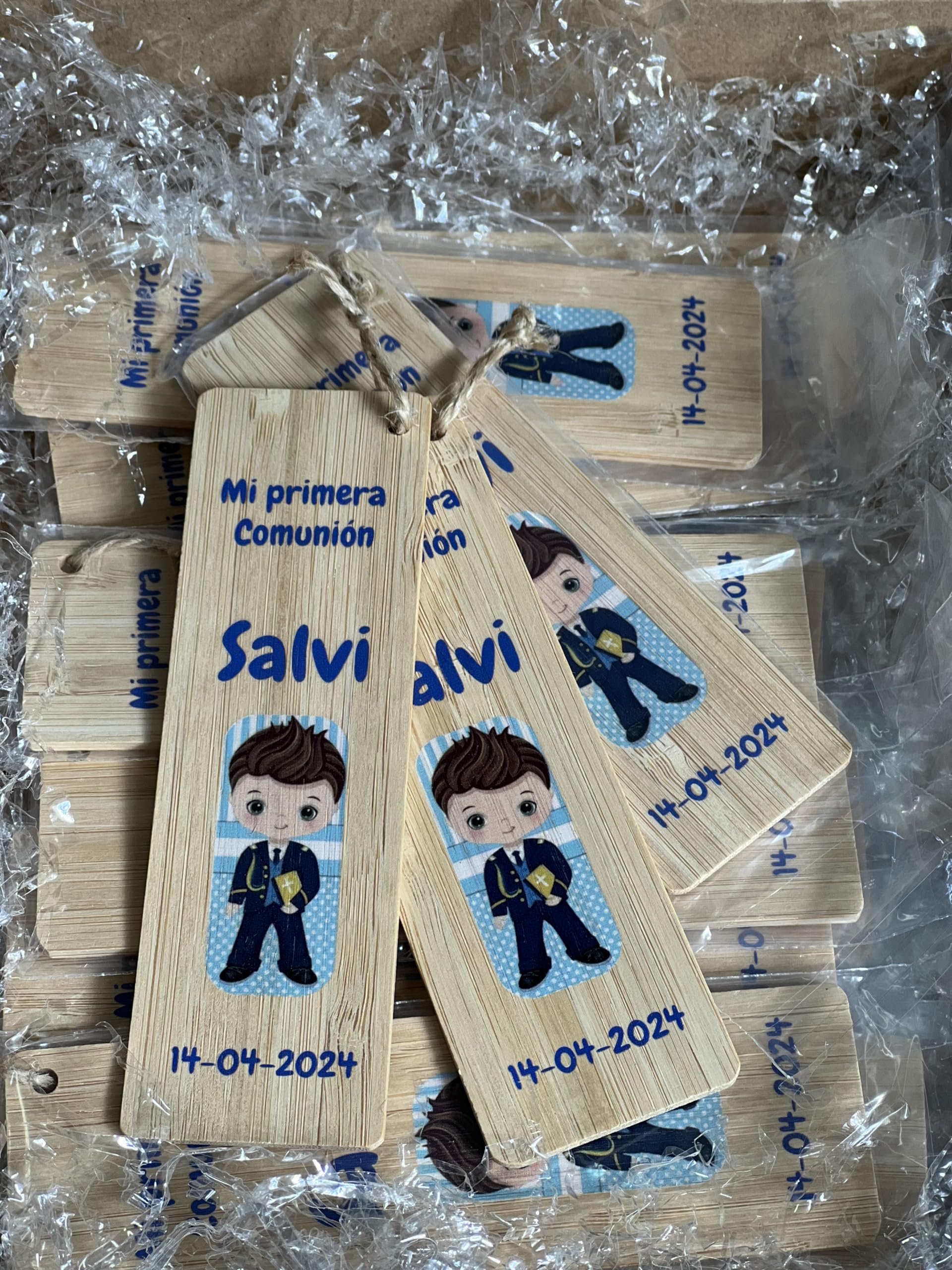 Pack de 20 Marcapáginas de Bambú Personalizados para Boda, Comunión, Bautizo