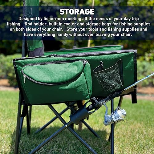 Miniatura 4 de EASYGO PRODUCTS Silla de pesca con soporte para caña, enfriador integrado, soporte para caña de pescar manos libres, bolsa de almacenamiento,