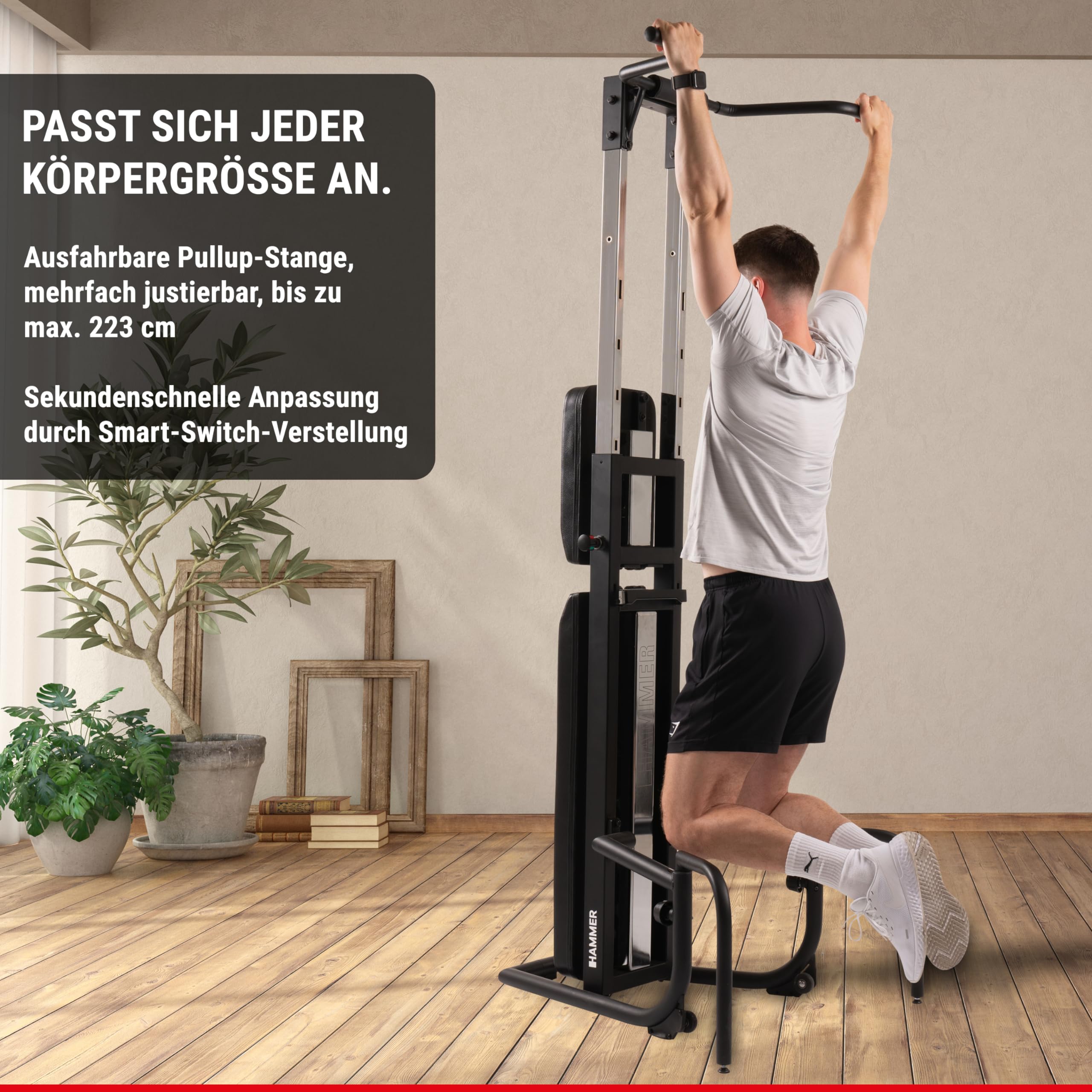 HAMMER Trainingsstation Bench Pullup und Dip, 3 in 1 Bench, höhenverstellbar bis 223 cm