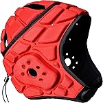 COOLOMG Soft Shell Flag Football Helmet 7v7 Rugby Helmet Scrum Cap Soccer Padded Headgear Adjustable Head Protector for Adults Red