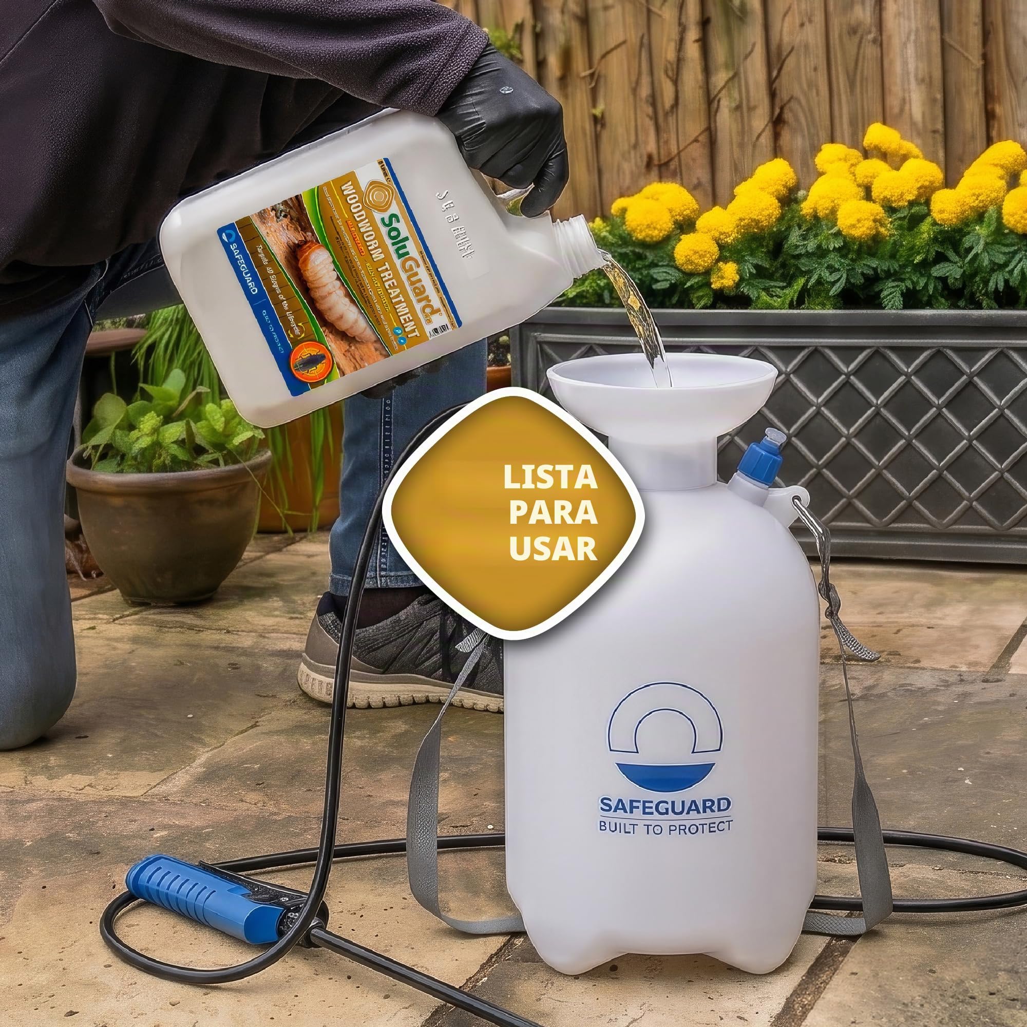 Soluguard Solución Anticarcoma y Pulverizador - 2 x 5L - Tratamiento Preventivo y Curativo contra la Termita, Carcoma, Escarabajos Perforadores y Otros Insectos Xilófagos