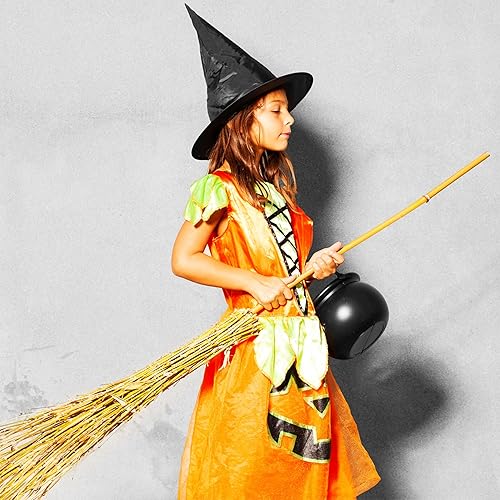 Miniatura 7 de Caldero de plástico de Halloween de 7.5 pulgadas, cuenco de caramelo negro, cubo grande de caldero de bruja para decoraciones de Halloween, soporte