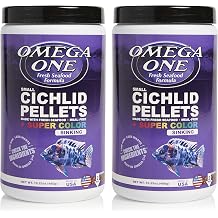 Omega One Super Color Sinking Cichlid Pellets, 2mm Small Pellets, 16.25 oz, Pack of 2