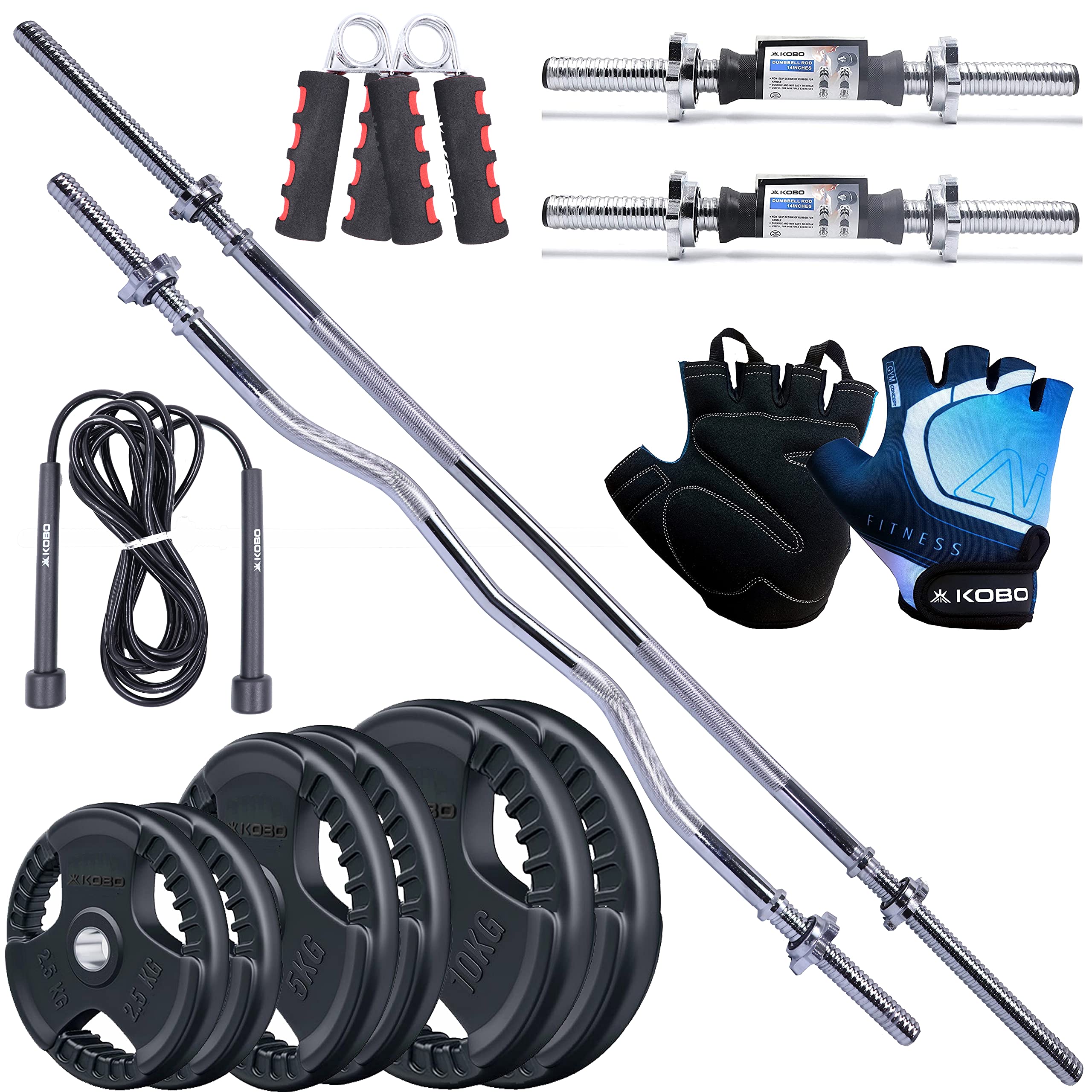 Kobo Professional Gym Training 30 Kg Home Gym Set with Regular Metal Integrated Rubber Plates || Home Gym Combo (Imported)-image-20