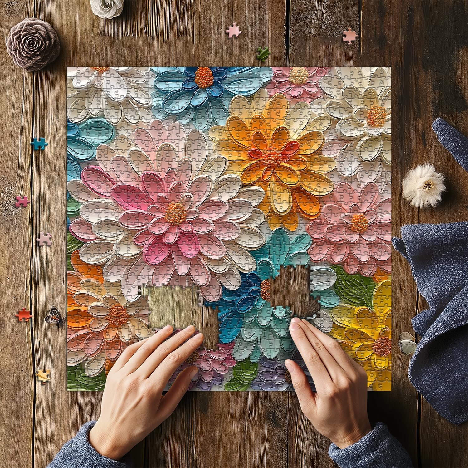 1000 Piece Colorful Flower Jigsaw Puzzle - Sunflower Cowboy Boot With Butterflies, Challenging Adult Puzzle