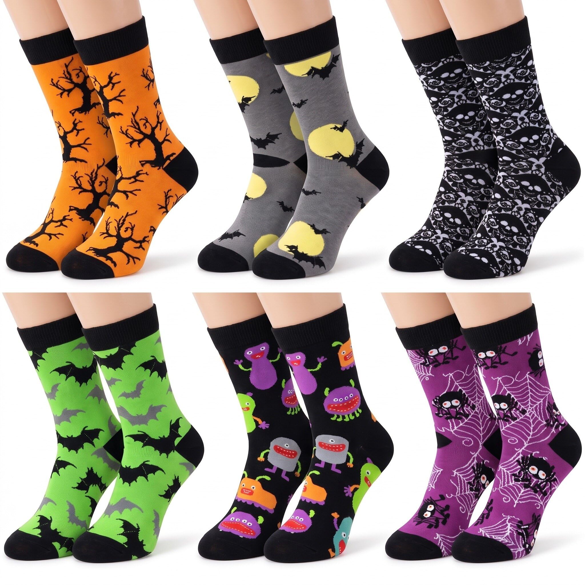 Glitopper 6 Pairs Halloween Crew Socks for Men Women Gift Bulk