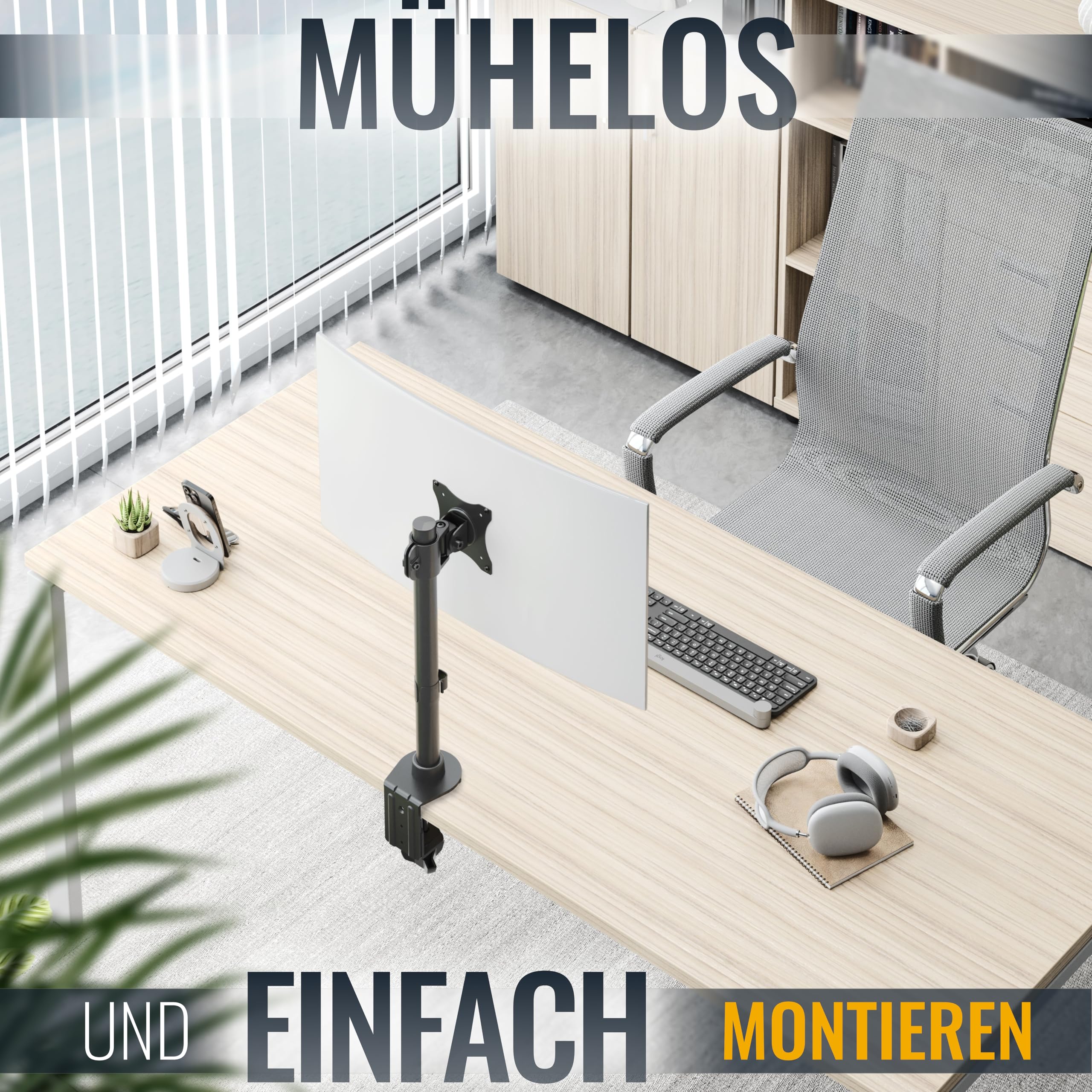 Ricoo Monitorarm Monitorhalterung Monitor Halterung Bildschirmhalterung für 13-34 Zoll Bildschirm Ständer TS7011 Tisch Arm für Computermonitor Schreibtisch Tischhalterung Monitor-Halter VESA 75 & 100 – Bild 2