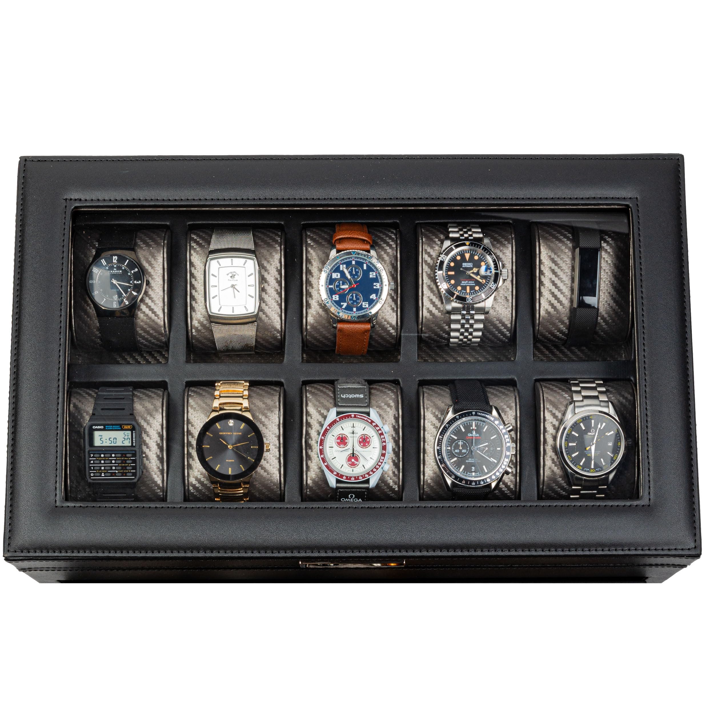 HOUNDSBAY Mariner Mens Watch Box Storage Case for Large Watches, PU Leather Organizer, Wrist Display Holder