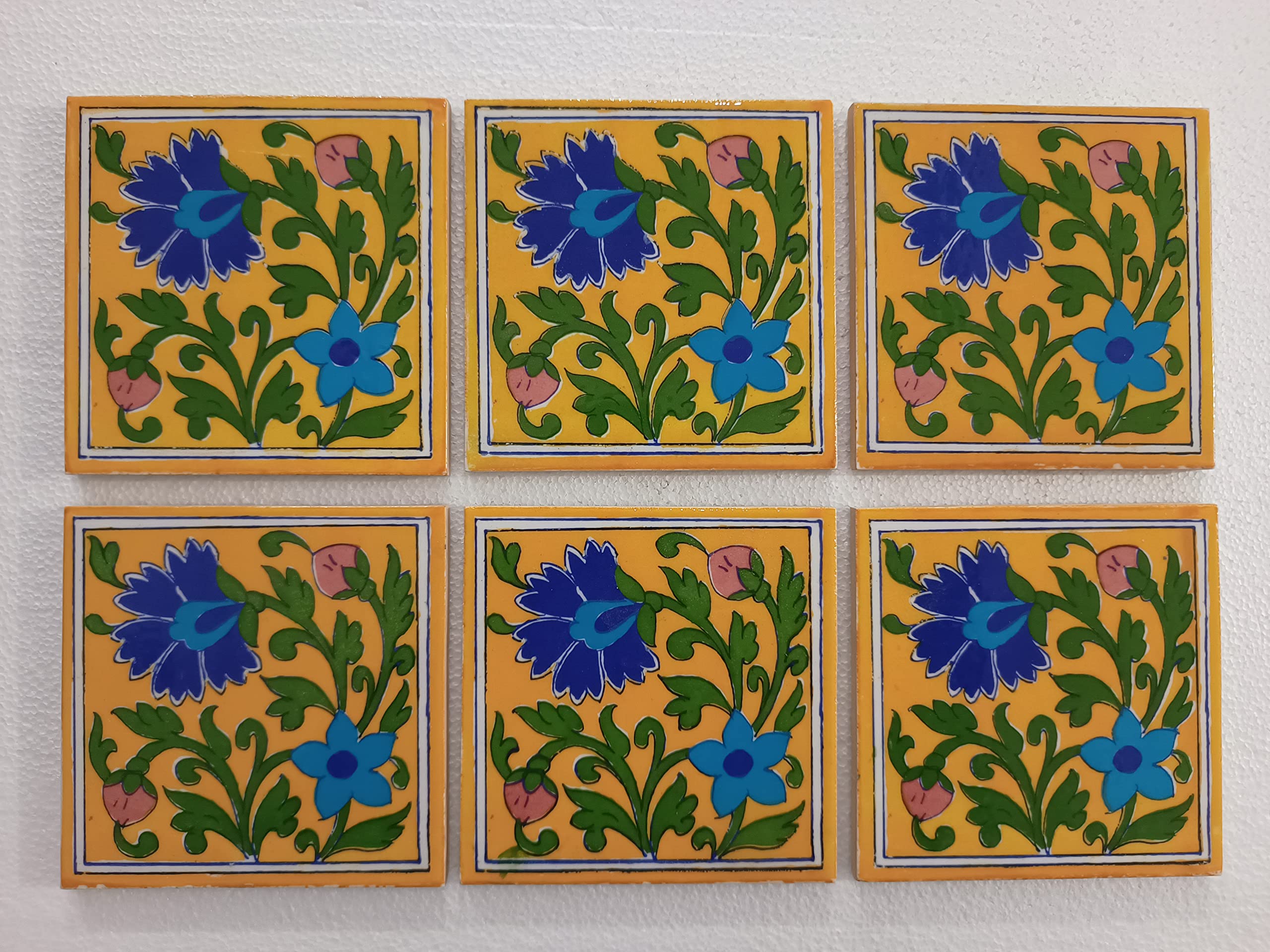 Shiv Kripa Blue Art Pottery Home Decor Flooring Seamless Pattern Traditional Handmade Install Furniture Backsplash Designer Wall Decorative 5 x 5 Inch Pack of 6 Tiles-image-1