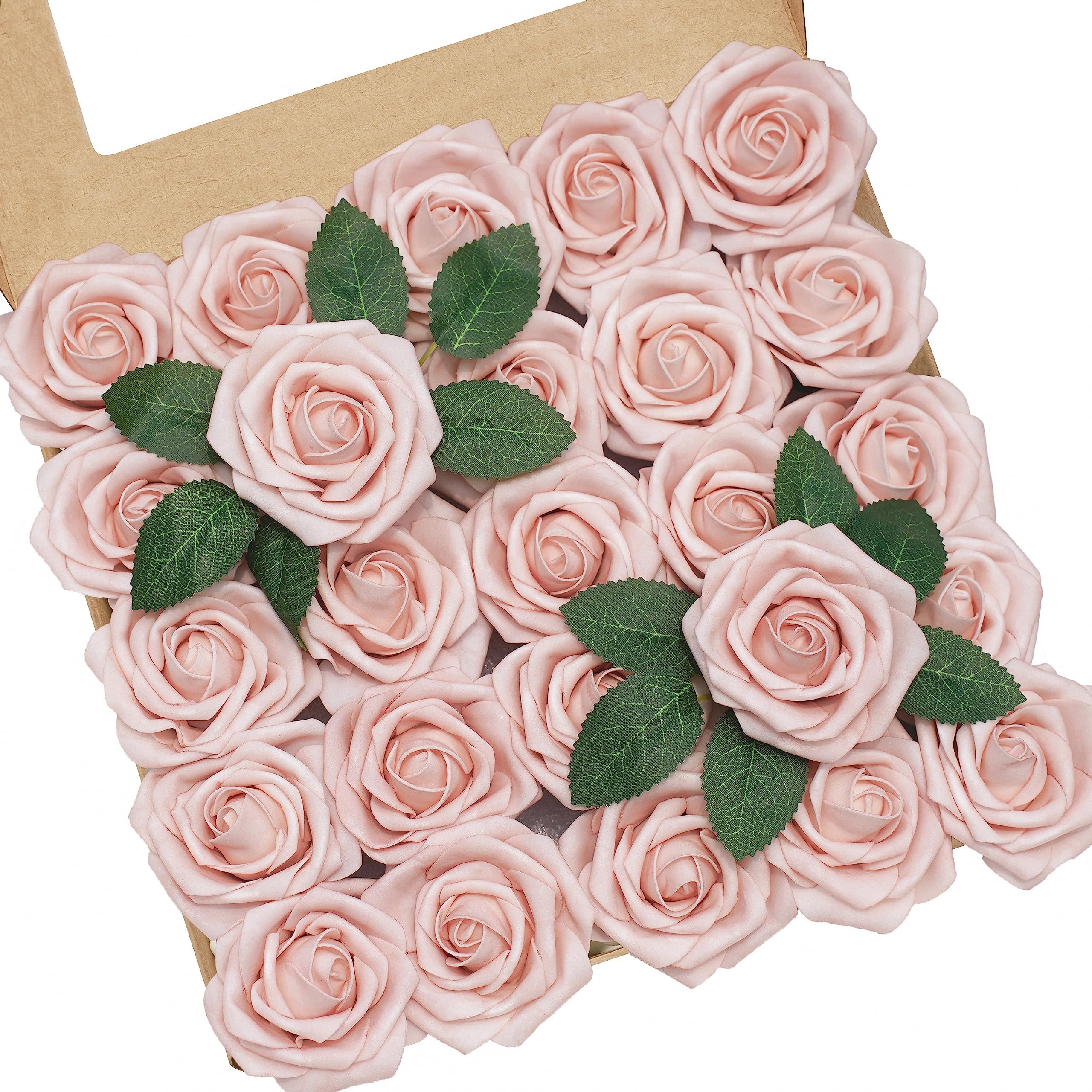Artificial Flowers, 25pcs Artificial Rose for DIY Wedding Bouquets Centerpieces Arrangements, Pink Foam Roses with Stem for Bridal Shower Party Home Decorations