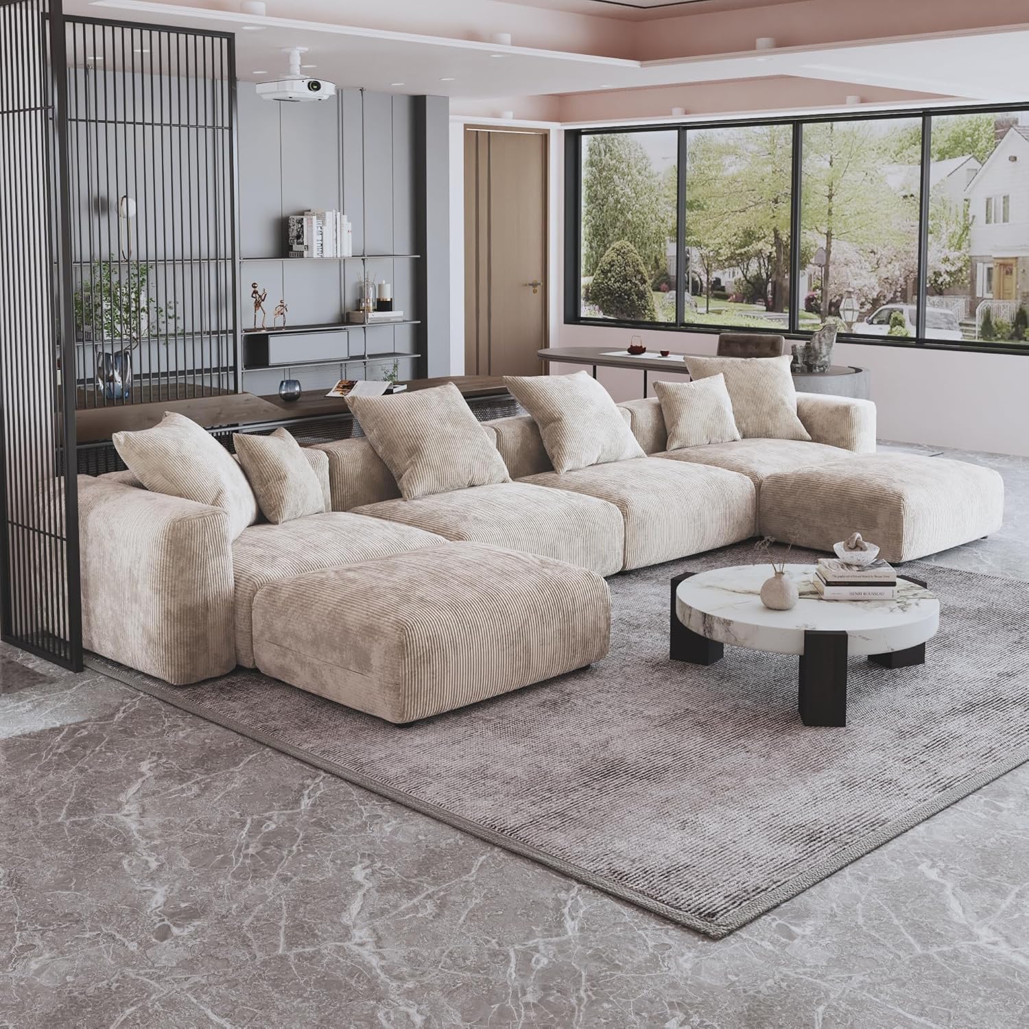 JACH 181" Oversized Modular Sectional Sofa, U-Shaped Deep 4-Seats Sectional Couch with Chaise Ottomans, Huge Plus Convertible Soft Sofas, Corduroy Minimalist Couches for Living Room, Apartment, Beige U Shape Beige
