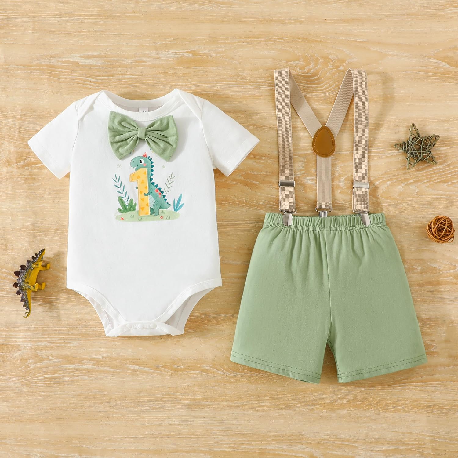 Baby Boy First Birthday Clothes Funny Toddler Baby Boy Dinosaur Cake Smash Bowtie Romper Bodysuit Outfits - Image 7