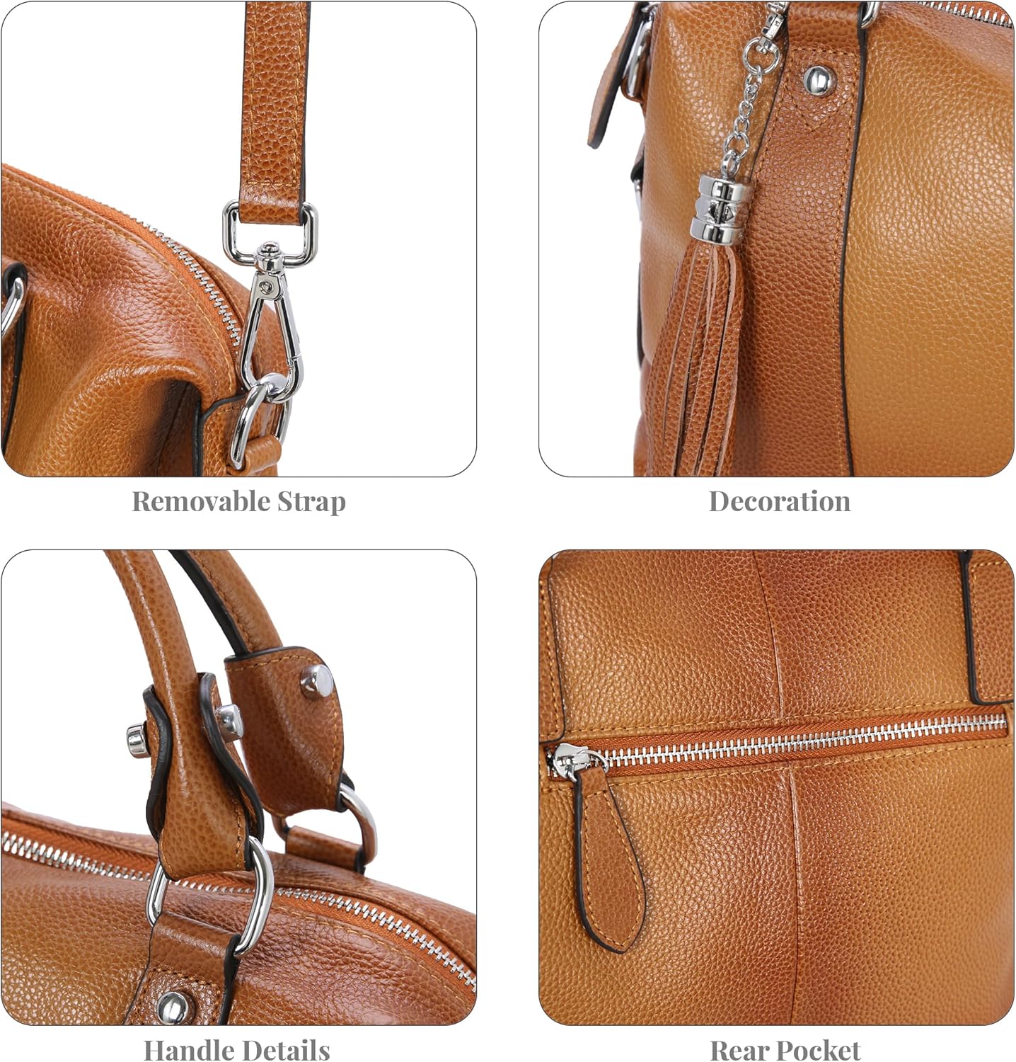 HESHE Womens Genuine Leather Purse Satchel Tote Bags Ladies Real Leather Bags Crossbody Handbags - Image 6