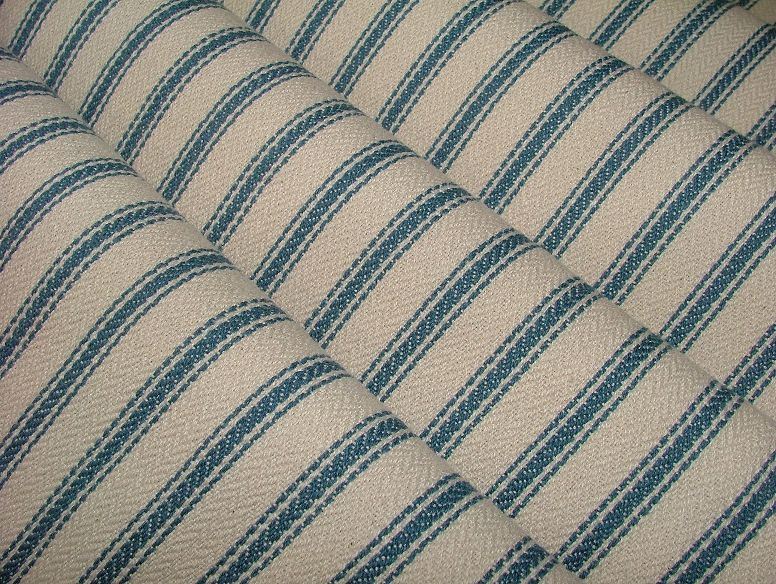 Pandoras Upholstery Blue Natural Harrogate Herringbone 100% Cotton Ticking Curtain Upholstery Fabric - Per Full Metre