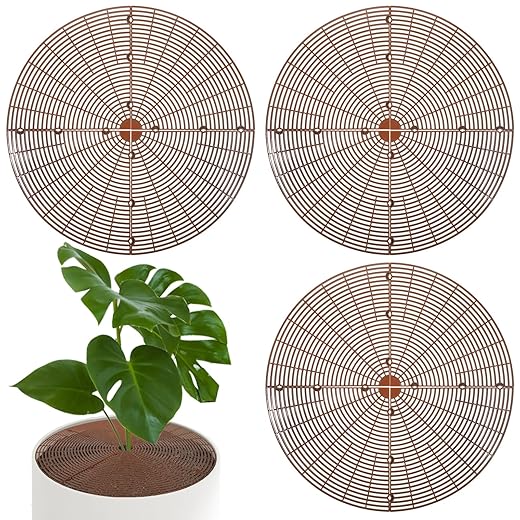 3 Pack Plant Pot Grid Cover Protectors from Animals,20.8 Inch Soil Protector Covers, Cuttable Flower Pot Grid with 12 Stakes, Keep Cats Out of Potted Plants