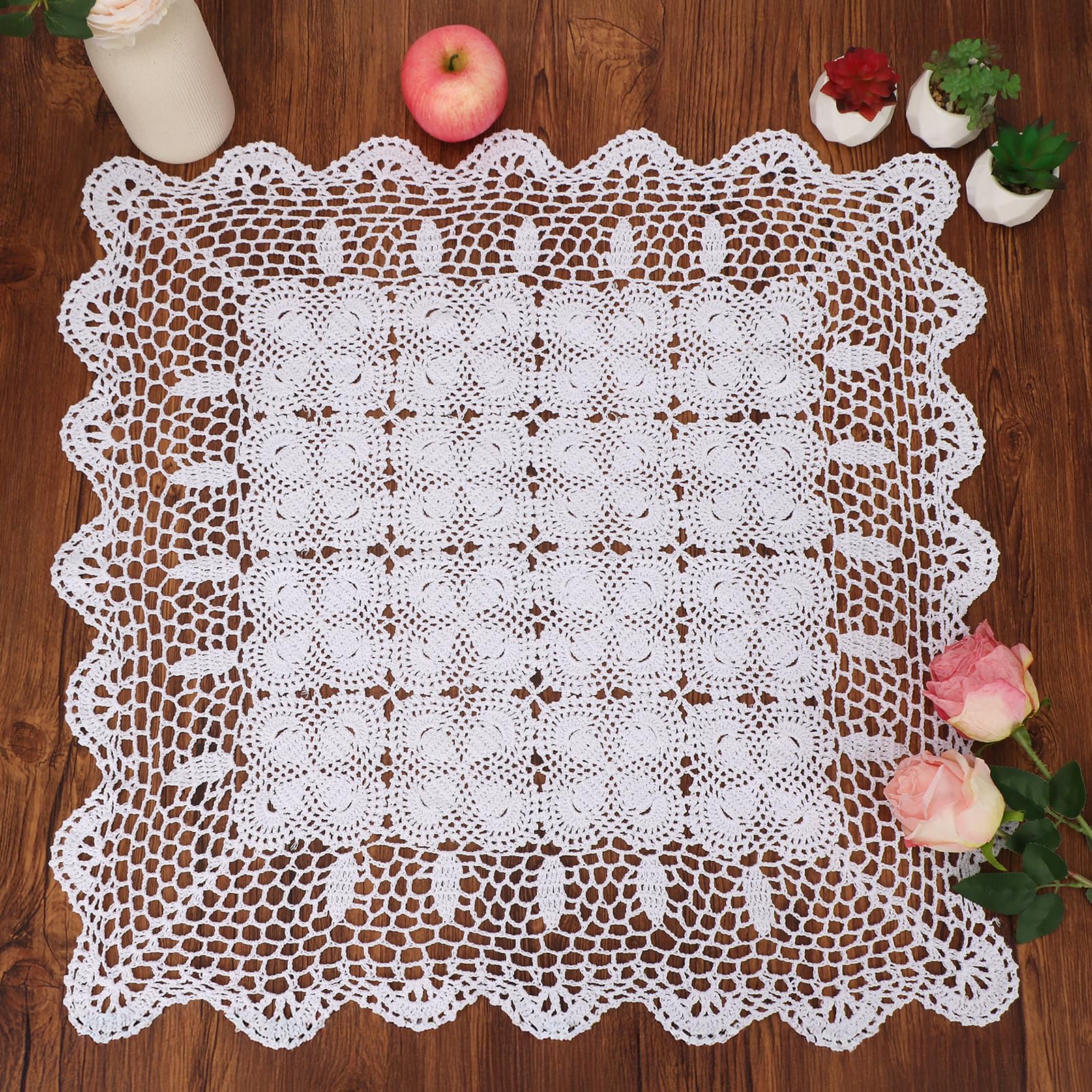 Kilofly - Set di sottobicchieri in pizzo all'uncinetto, 4 pezzi, colore: bianco, rotondo, 10,2 cm