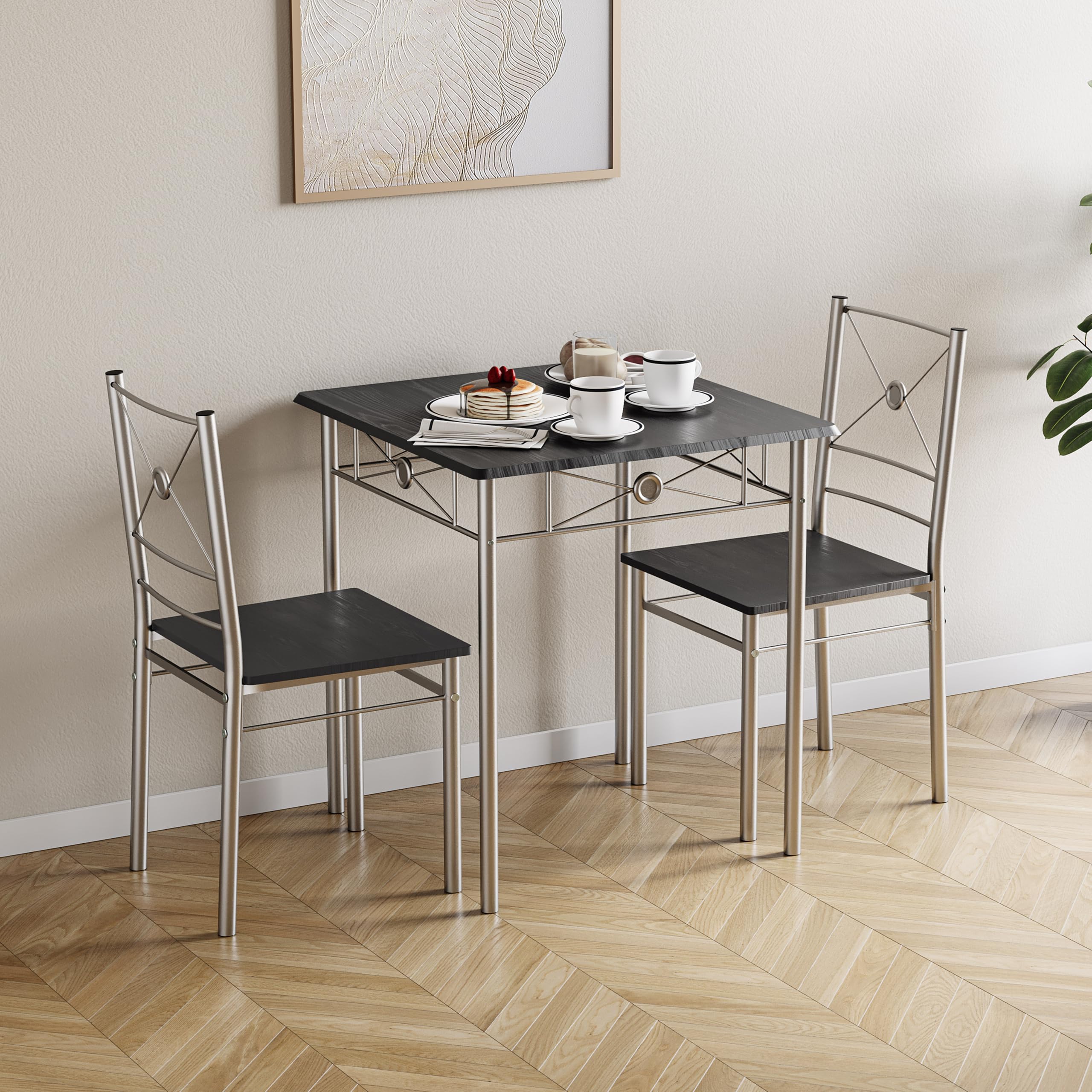 Vida Designs Roslyn 2 Seater Dining Table & Chairs Set – Compact 3 Piece Kitchen Breakfast Set, Modern Space-Saving Dining Room Furniture – Black