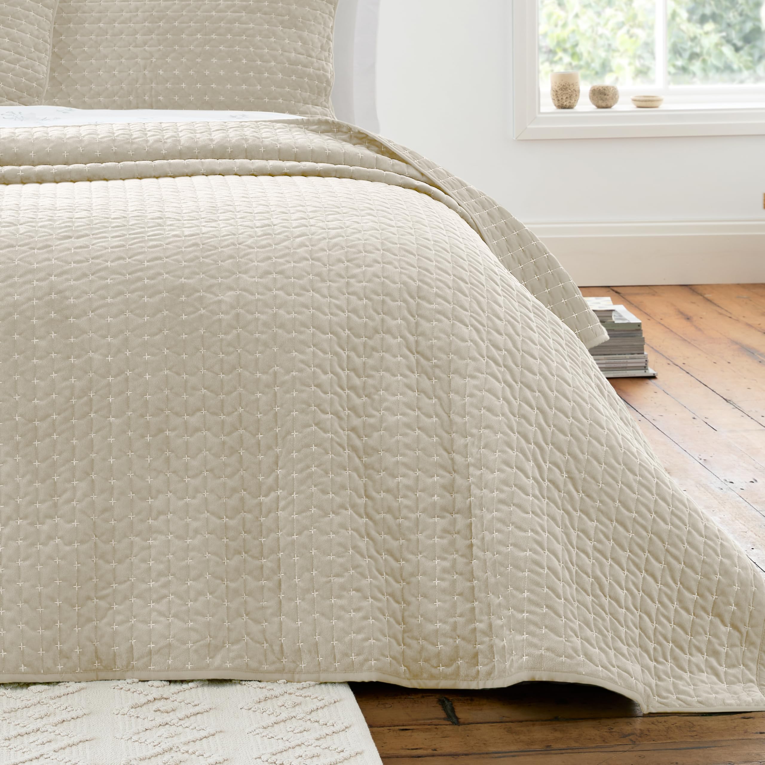 Bianca Attica Velvet Embroidered Bedspread Natural - 240 X 260 Cm - Natural