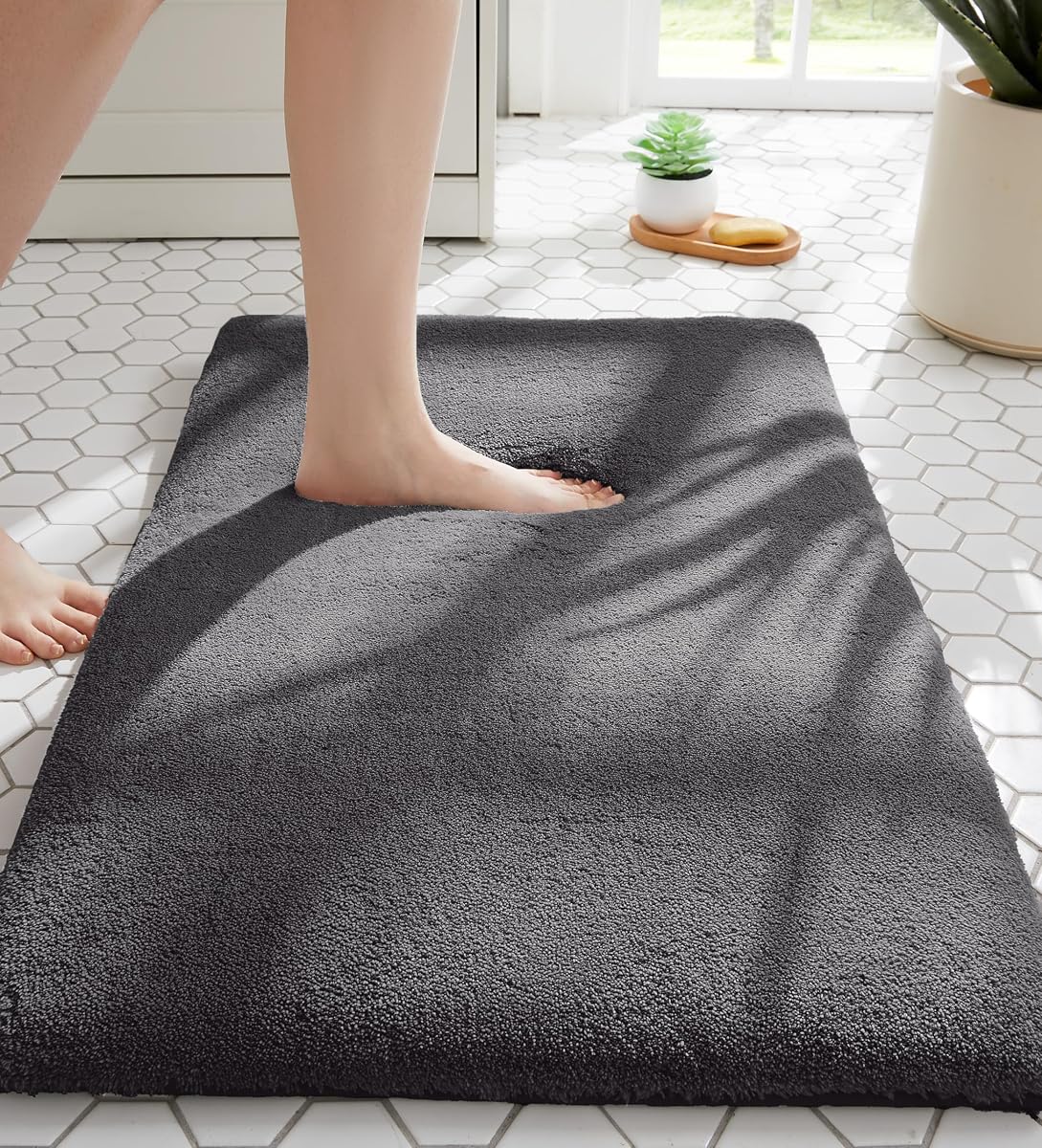 MINIDEAR Bathroom Rugs 24x17 Volcanic Gray - Thick Memory Foam Bath Mat, Ultra Soft & Plush Fluffy, Non-Slip, Quick Dry, Absorbent Washable Floor Microfiber Mat for Tub, Home Decor Accessories