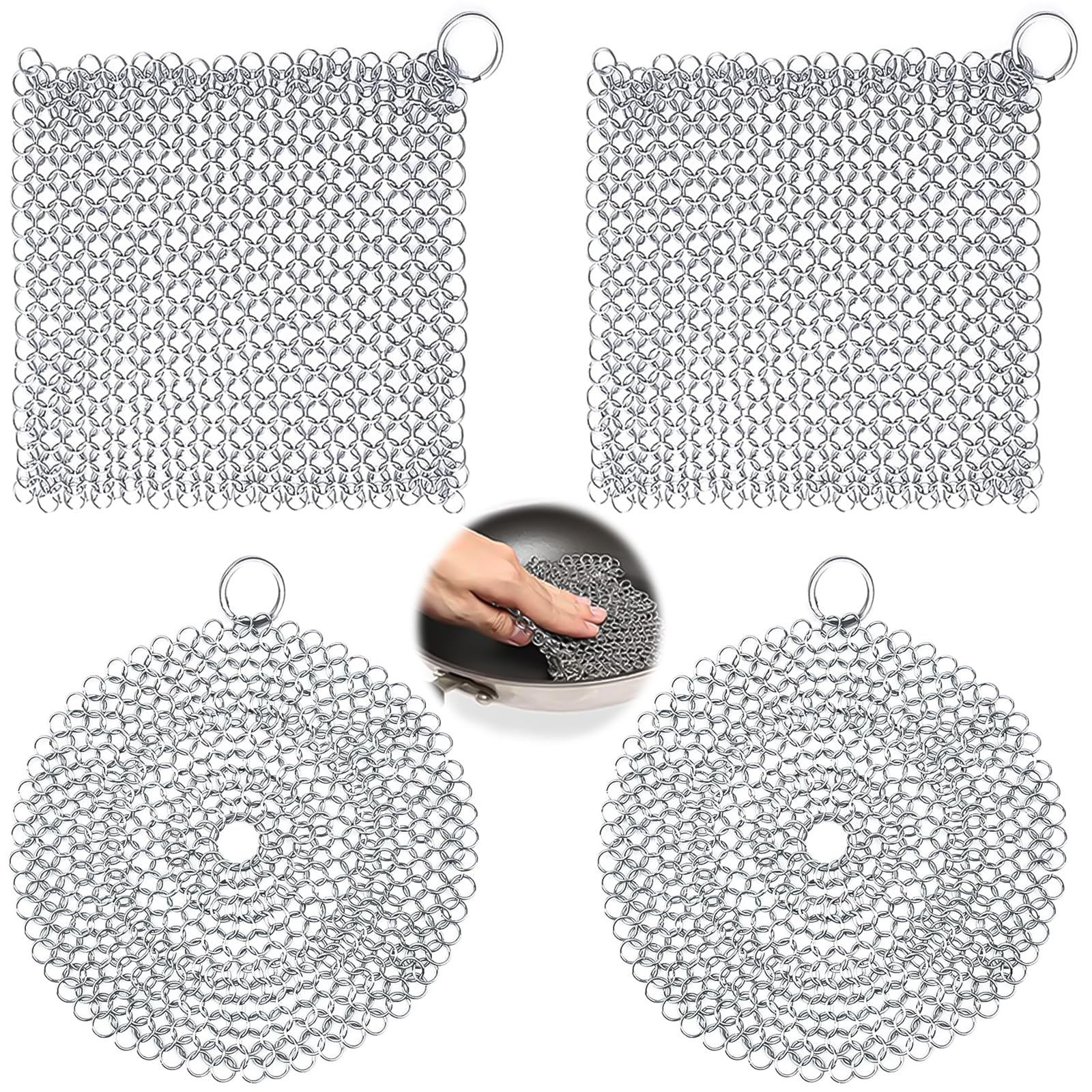 YOUNGSAY 4 Pcs Nettoyant en Fonte en Acier Inoxydable 10x10cm pour Wok et Four