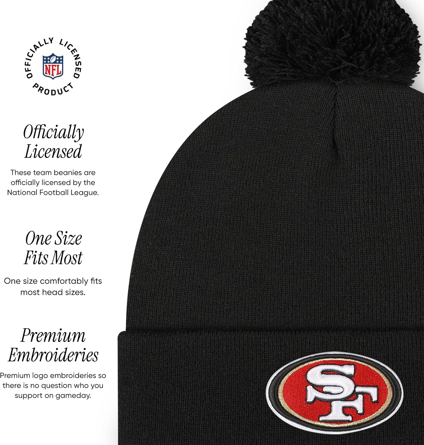 FOCO NFL Unisex-Adult NFL Team Logo Basic Pom Beanie Hat - Image 4