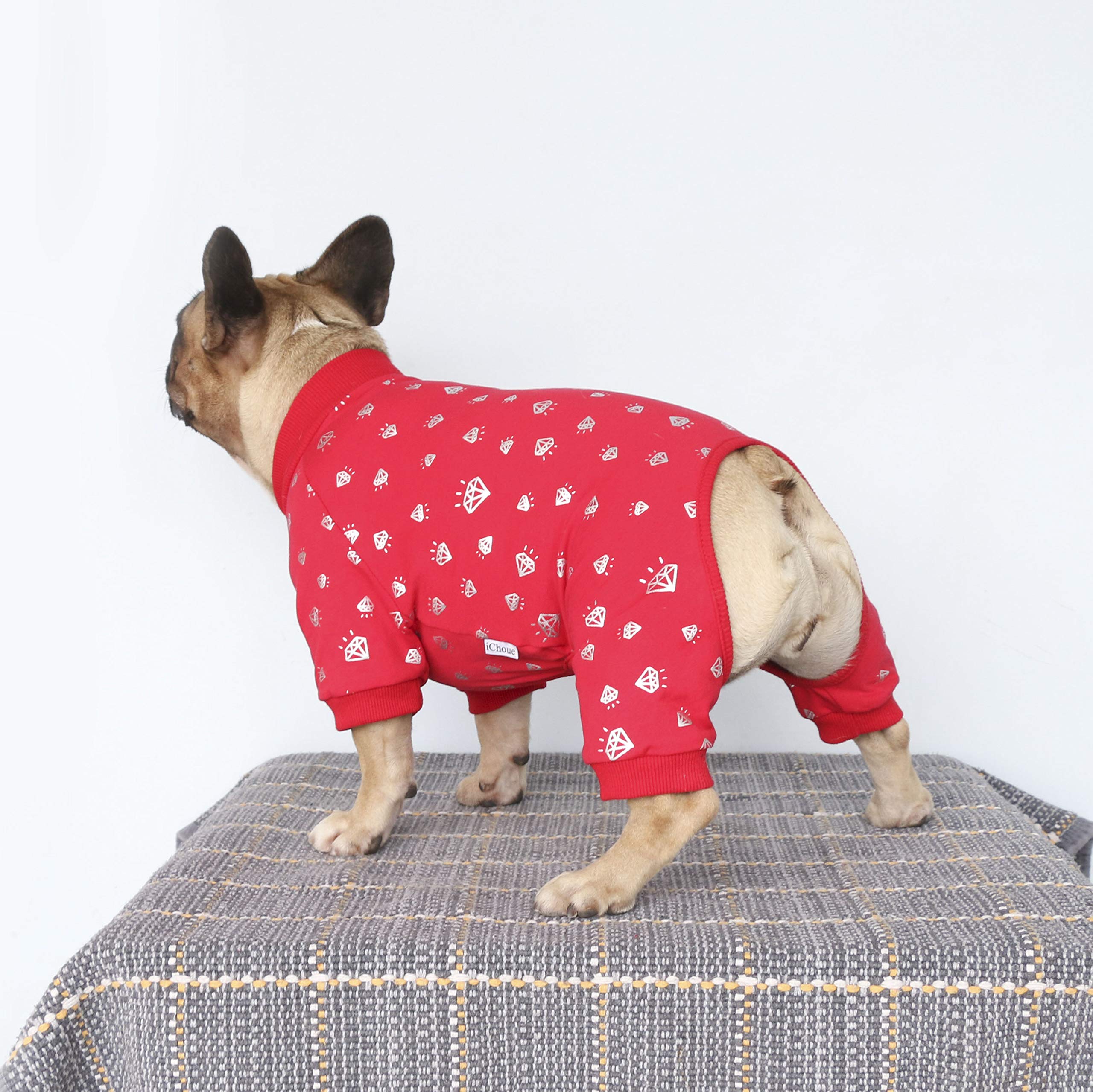 iChoue Rich Dog Series - Pijama para Mascotas, Camiseta de Bulldog francés, Pug, Boston Terrier, diseño de Rombos Rojos, Talla L Plus