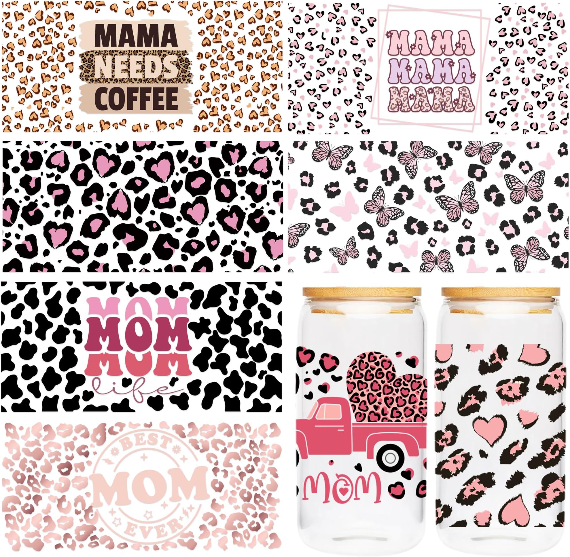 10 Tier DTF Aufkleber Für Becher - Wolf Hirsch Bär Wald Design | UV Transfer Folien Für Glas & Holz