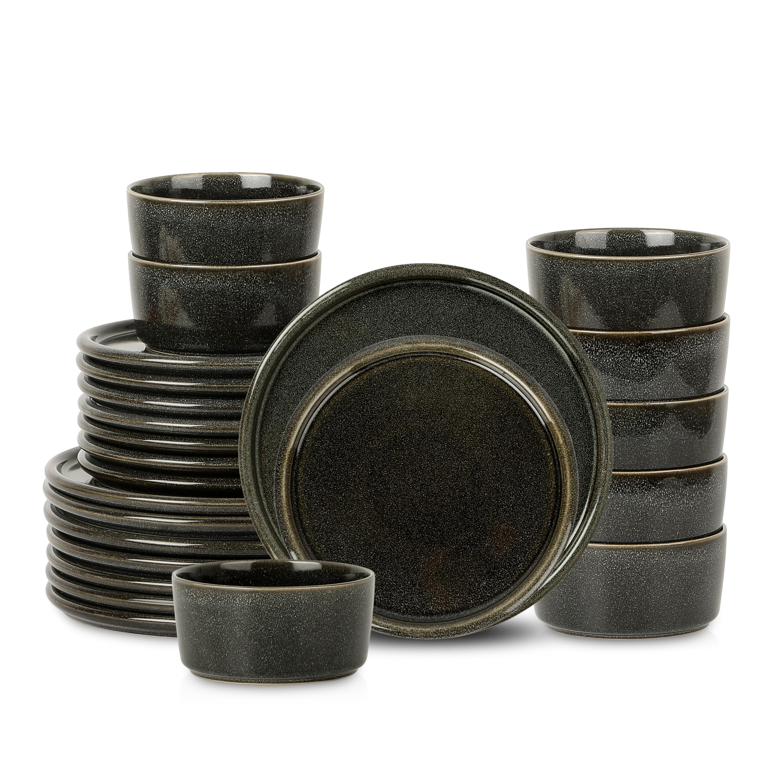 Stone LainEden 24-Piece Dinnerware Set Stoneware, Plates and Bowls Set, Dishwasher and Microwave Safe Dish, Dish Set for 8, Charcoal Grey