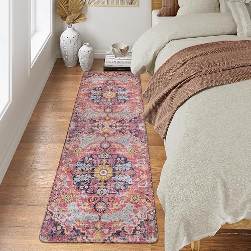 Miniatura 96 de Lahome Alfombra bohemia con medallón floral de 3 x 5 pies, suave, impresa, para baño, cocina, entrada, vestíbulo, vintage, antideslizante, lavable