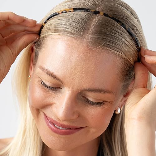 Vista 28 de France Luxe Diadema azul marino para mujer, diadema de plástico fino ultracómoda de 1/4 pulgadas, Nacro Ocean, flexible, antideslizante, dientes